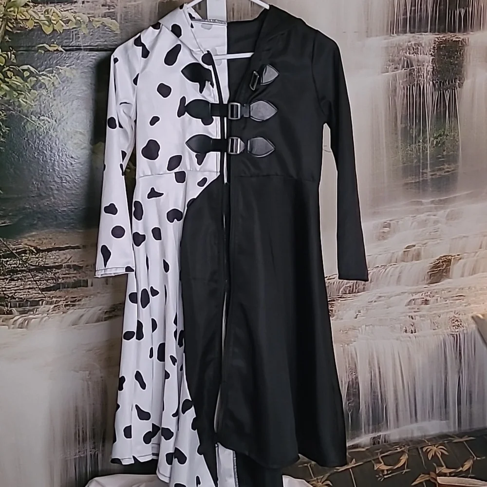 Cruella De Vil zip up dress Halloween costume Kids Girls 11-12 years